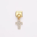 Maillon de bracelet italien avec pendentif croix plaqué or et pierres de zircone fines - Style Croix Pleine de Strass (3)