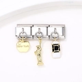 Italian charm links in stainless steel featuring golden New York charms and taxi cab - New York Landmark Style (4)(ZT-MK-128)