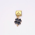 Italian modular charm featuring gold-plated base with black enamel four-leaf clover - Black Four-leaf Clover