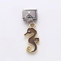 Maillon de charme italien avec pendentif hippocampe doré et détails en émail marron - Hippocampe Marron Foncé (14)