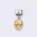Italian modular charm in stainless steel with golden bow and white pearls inlay - Oval Pearl Bow