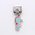 Charme de bracelet italien modulaire avec hippocampe bleu clair et détails dorés - Hippocampe Bleu (15)