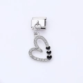 Italian charm link with sparkling crystal heart and black enamel accents in stainless steel - Black Heart with Diamonds