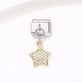 Breloque modulaire italienne en acier avec pendentif étoile en or 18k et zircons - Style Étoile Souriante Brillante (5)