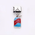 Italienischer Modul-Anhänger mit blau-roter Emaille-Coladose aus poliertem Edelstahl - Rot-Blaue Cola-Dose Stil (47)