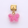 Rosafarbener Schmetterling-Anhänger auf italienischem Glied am Gold-Edelstahlarmband - Rosa Schmetterling Stil