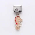 Charm modulaire italien en acier inoxydable avec un pendentif hippocampe en émail rouge - Hippocampe Rouge (16)