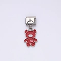 Italienisches Modul-Charm aus Edelstahl mit rotem Emaille-Bären und rosa Herz-Anhänger - Bär Stil