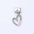 Italian charm heart link with sparkling rhinestones and pink enamel heart accents - Pink Heart with Zircon