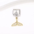 Maillon de bracelet italien avec pendentif queue de baleine doré et zircons incrustés - Style Queue de Poisson Exquis (7)