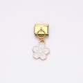 Italian charm link in gold stainless steel featuring a white enamel sakura flower pendant - White Cherry Blossom