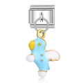 Blue enamel bird charm charm with golden trim for DIY stainless steel modular bracelets - Blue Enamel Bird