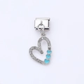 Italian charm link with silver heart border and small blue hearts on stainless steel - Blue Heart Zirconia