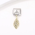 Maillon modulaire pour bracelet en acier avec breloque feuille plaquée or 18k et zircons - Style Feuille Dorée (11)