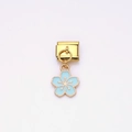 Italian modular charm with sky blue enamel cherry blossom and golden stainless steel finish - Sky Blue Cherry Blossom