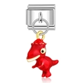 Italian link charm with silver stainless steel base and a red enamel dinosaur pendant - Red Enamel Dinosaur