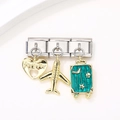 Set de charms italiens avec cœur doré, avion et valise de couleur turquoise - Style Voyage Cœur Avion Valise 9 (ZT-MK-128)