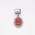 Italienisches Modul-Charm aus Edelstahl mit roter Emaille-Blume und klaren Strasssteinen - Ovaler Blumiger Strass-Stil