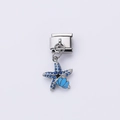 Silver stainless steel Italian charm with starfish, blue zircon and shell pendant - Blue Zircon Starfish