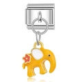Italian charm link bracelet in stainless steel featuring a yellow elephant animal pendant - Yellow Enamel Elephant