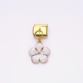 Gold modular link charm with white five-petal flower for stainless steel bracelets - Cream White Flower