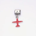Italian charm bracelet link with a silver finish and a red enamel airplane pendant - Airplane Style
