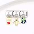 Bracelet italien avec breloques passeport avion et globe terrestre en acier inoxydable - Style Passeport Avion Globe 12 (ZT-MK-128)