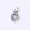 Italian modular clover charm with black and white checkerboard enamel and pearl detail - Black White Plaid Clover