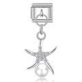 Italian charm link with silver starfish pendant encrusted with cubic zirconia and a pearl - Starfish With Rhinestones And Faux Pearl