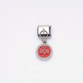 Italian modular charm in stainless steel featuring a red enamel folk eye pattern pendant - Ethnic Round Style