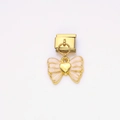 Pink enamel butterfly charm with gold heart detail for modular stainless steel bracelet - Pink Heart Butterfly