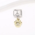 Maillon de bracelet en acier avec pendentif patte en plaqué or 18k et zircons - Style Empreinte de Patte Dorée (14)