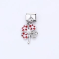 Italian charm lucky four-leaf clover link with red enamel and pearl for DIY bracelet - Red White Plaid Clover