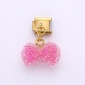 Italian charm link with pink sugar butterfly pendant on a gold stainless steel base - Pink Bowknot Style