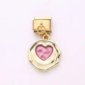 Italian modular gold charm with vintage pink heart seal and stainless steel link - Pink Heart Seal Style (6)
