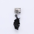 Italian modular charm link in stainless steel with a black feather and white pearl pendant - Black Feather Pearl