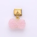 Italian charm link with pink frosted butterfly pendant in golden stainless steel - Matte Pink Bowknot Style