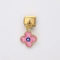 Italian charm link featuring pink clover pendant with blue evil eye on gold steel base - Pink Clover Evil Eye Style (9)