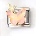 Italiaanse modulaire bedel met roze gradiënt vlinder en een kleine gouden vlinder - 渐变粉橘双蝴蝶款式(1)