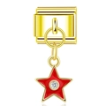 Modular stainless steel link with red enamel star charm and sparkling zircon - Red Enamel Star