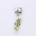 Italian modular charm featuring a gold feather pendant with a white pearl accent - Golden Feather Pearl