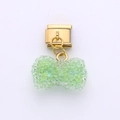 Italian charm bracelet module with golden base and light green sugar-coated butterfly - Light Green Bowknot Style
