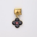 Italian charm link with gold clover pendant featuring black enamel and evil eye motif - Black Clover Evil Eye Style (10)