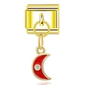 Italian charm link in gold stainless steel featuring a red enamel crescent moon pendant - Red Enamel Moon