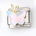 Italiaanse bedelarmband module met roze en blauwe vlinder op roestvrij staal - 渐变蓝粉双蝴蝶款式(3)