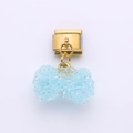 Italian charm link with a sparkling light blue beaded butterfly pendant in golden finish - Light Blue Bow Style