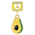 Italian charm link with avocado pendant in gold stainless steel for modular bracelet - Enamel Avocado