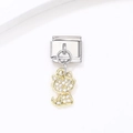 Charme modulaire italien en acier avec pendentif chat plaqué or 18k serti de zircons - Style Chat Doré (17)