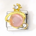 Italiaanse modulaire bedel van roestvrij staal met roze steen en witte zirkonia - 粉色圆形主石星球款式(4)