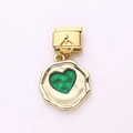 Italian modular charm featuring a gold rectangle base and green textured heart pendant - Green Heart Seal Style (7)